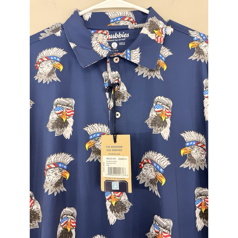 Chubbies Polo Shirt Men's Large Bird Eye Blind Patriotic American Eagle NWT
